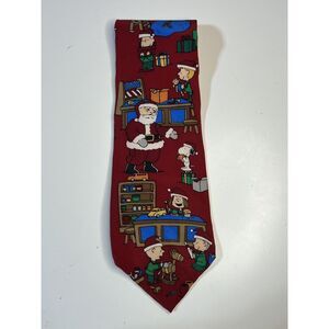 VTG PEANUTS Snoopy Woodstock Charlie Brown Santa Christmas 100% Silk Tie USA‎